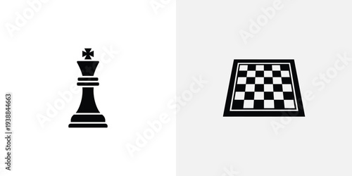 Black chess piece and chessboard on white background