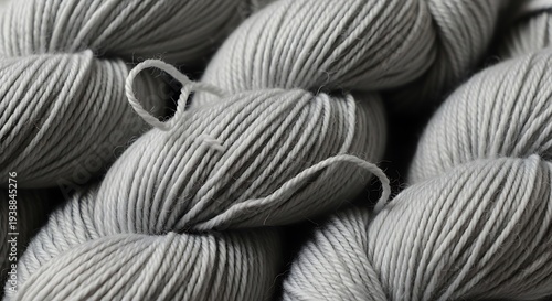 Close up of gray yarn skeins perfect for craft projects and textile design