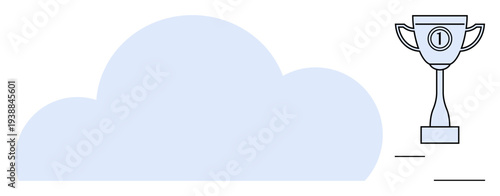 Cloud technology concept. Cloud computing alongside a trophy success and achievement. Cloud technology empowering efficiency, innovation, and business success. For IT, data storage, and motivation