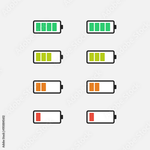 Charging Battery, Low Battery Level, Medium Battery Level, Full Battery Level