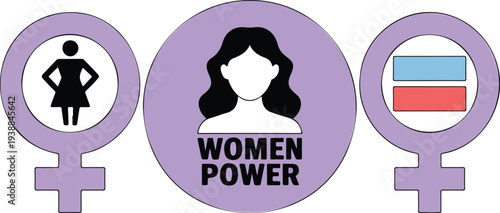 Female empowerment vector icon set with women power text and girl silhouette symbols for leadership coaching and feminist movement social media posts