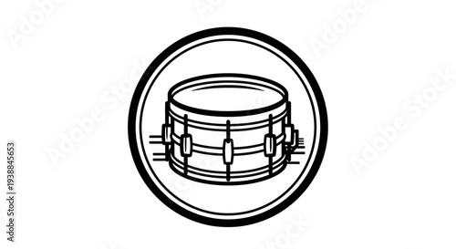 Black and White Drum Illustration Icon.