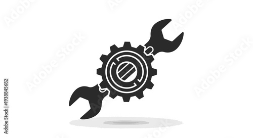 Black Wrenches and Gear Icon Illustration.
