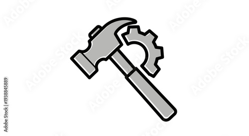 Hammer and Gear Icon Illustration.