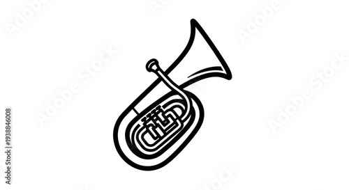 Simple Black and White French Horn Illustration.