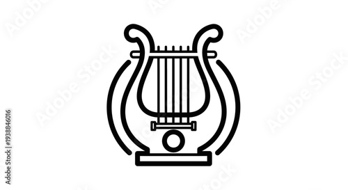 Simple Black Line Art Lyre Illustration.