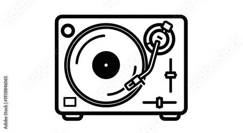 Vintage Record Player with Tonearm Illustration.
