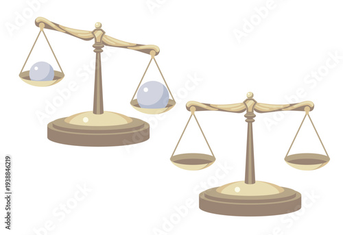 球の載って傾いた天秤と水平の天秤