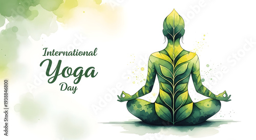 International yoga day illustration with a person in lotus position