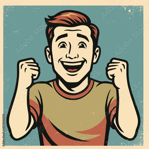 Happy Cartoon Boy Celebrating Success.