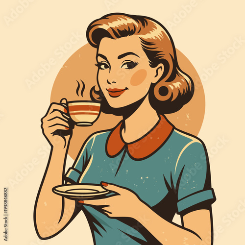 Woman Drinking Coffee from a Cup.