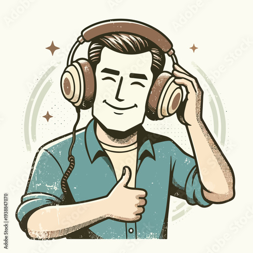 Man Wearing Headphones Giving Thumbs Up.
