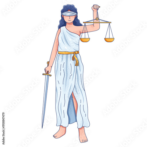 Lady of Justice Goddess of Law Cartoon Vector Illustration Clipart