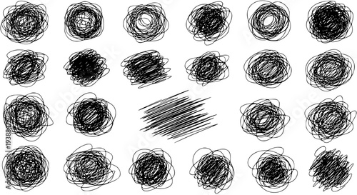 Black and White Scribble or Doodle Circles and Lines, Abstract Line Art for Concept of Chaos, Confusion, or Creativity