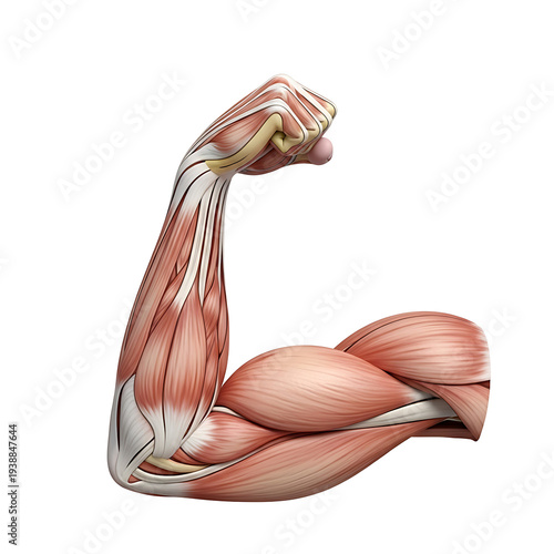 Human Arm Musculature Flexing Bicep Detailed Anatomy Isolated on white background
