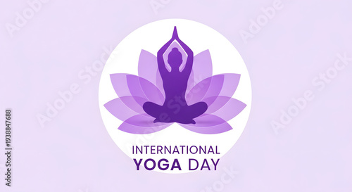 International yoga day logo with purple lotus and yoga pose