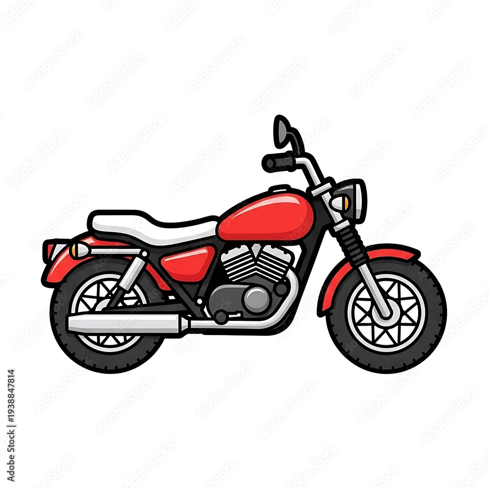 Fototapeta premium Red Motorcycle Illustration on White Background.