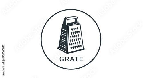 Black and White Grater Illustration with Text.