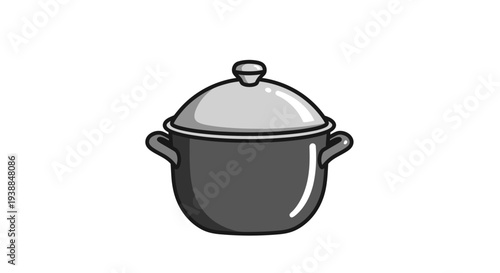 Black Cooking Pot with Lid Illustration.