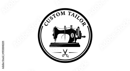 Custom Tailor Logo with Sewing Machine.
