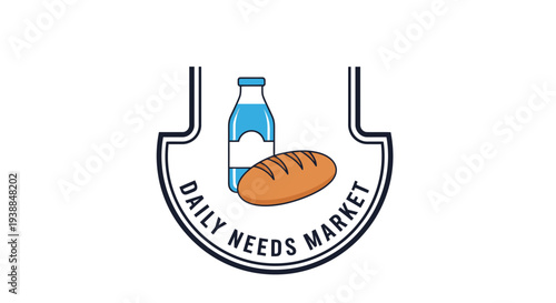 Daily Needs Market Logo with Milk and Bread.