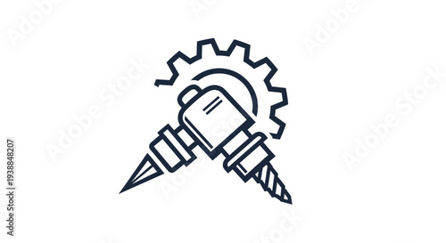 Drill Bits and Gear Icon Illustration.