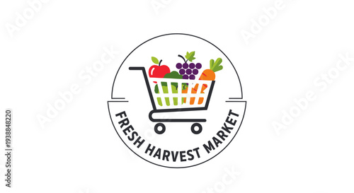 Fresh Harvest Market Shopping Cart Logo Design 1.