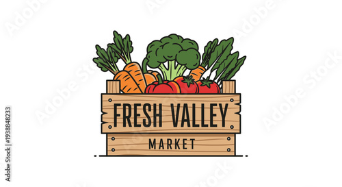 Fresh Produce in Wooden Crate Illustration.