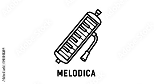 Melodica Musical Instrument Black and White Illustration.