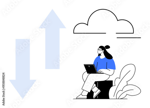 Cloud computing concept. Cloud computing visualizes data upload, download, and online collaboration. Cloud computing supports modern technology, internet services, remote work, and storage solutions