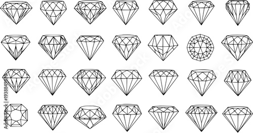 Black and White Line Art Diamonds Vector Collection