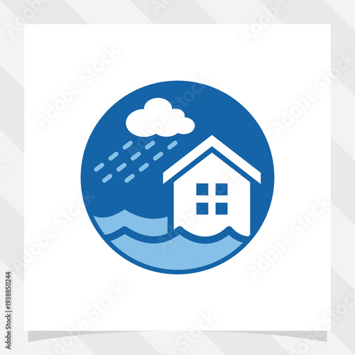 flooded house vector illustration. storm water, water damage icon.