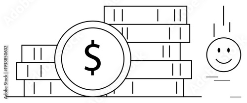 Money concept. Money by stacked coins and dollar symbol finance and economy. Money theme suitable for banking, investments, savings, business, wealth topics