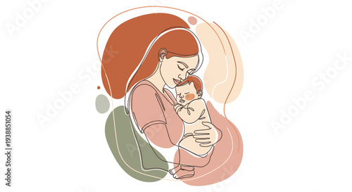 Mother Holding Baby Close Illustration.