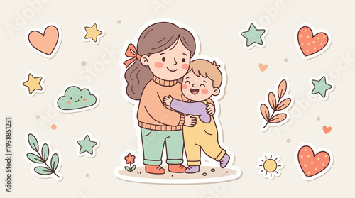 Mother Hugging Child with Love and Care.