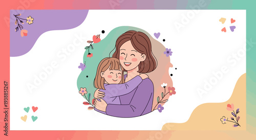 Mother Hugging Daughter with Love and Care 1.