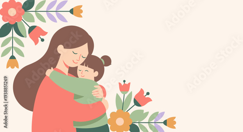 Mother Hugging Daughter with Love and Care 2.
