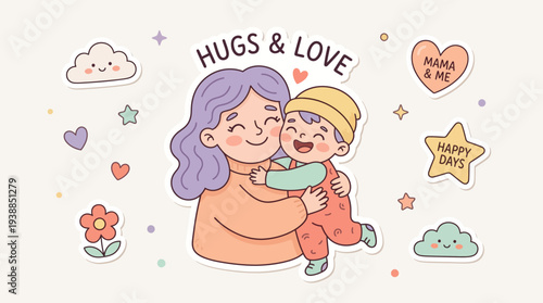 Mother Hugging Happy Child with Love.