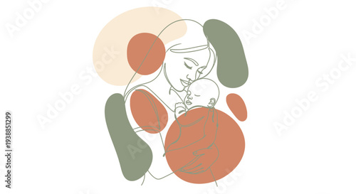 Woman Breastfeeding Baby Simple Line Art Illustration.