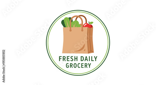 Grocery Bag with Fresh Produce Illustration.