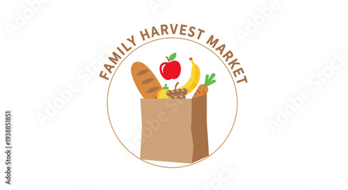 Illustration of Grocery Bag with Fresh Produce.