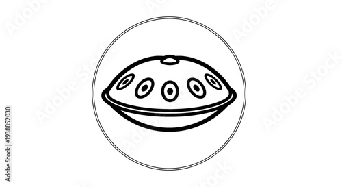 Simple Line Drawing of Hand Drum Tambourine.