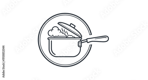 Simple Line Drawing of Saucepan with Lid 1.