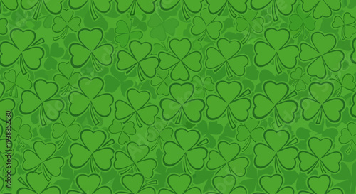 Repeating clover pattern with green shades on transparent background silhouette