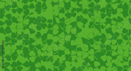 Seamless pattern of green clover leaves on transparent background silhouette
