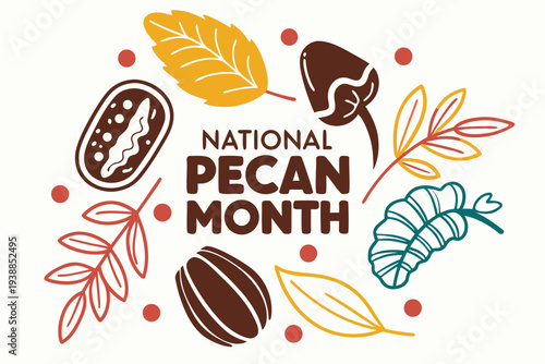 NATIONAL PECAN MONTH vector illustration isolated on white background