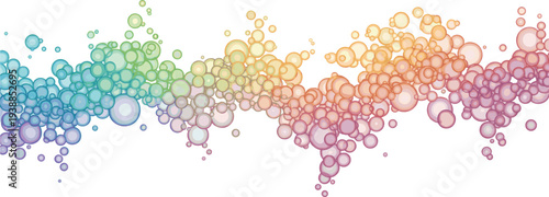 Colorful Gradient Wave of Overlapping Translucent Circles in Horizontal Flow Design for Abstract Vector Background and Data Visualization Art