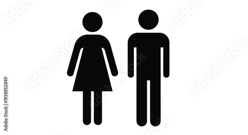 Simple black silhouettes of a man and woman standing together on a white background, symbolizing unity and togetherness in a minimalist design.