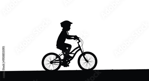 Silhouette of a young child riding a bicycle against a white background, conveying a sense of freedom and joy.