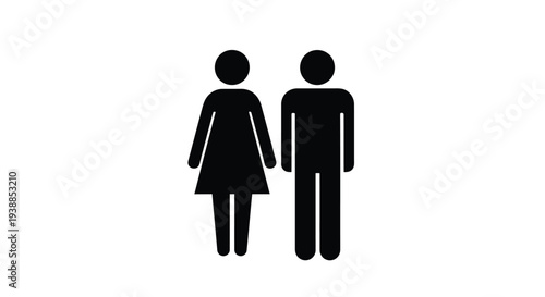Simple black silhouettes of a man and woman standing together side by side on a white background representing togetherness and unity in a minimalist design style.